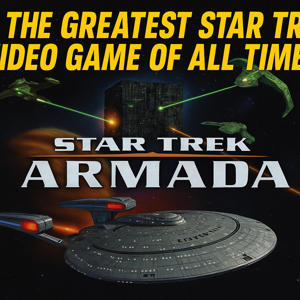 The Enterprise-E, a borg cube, and romulan ships
